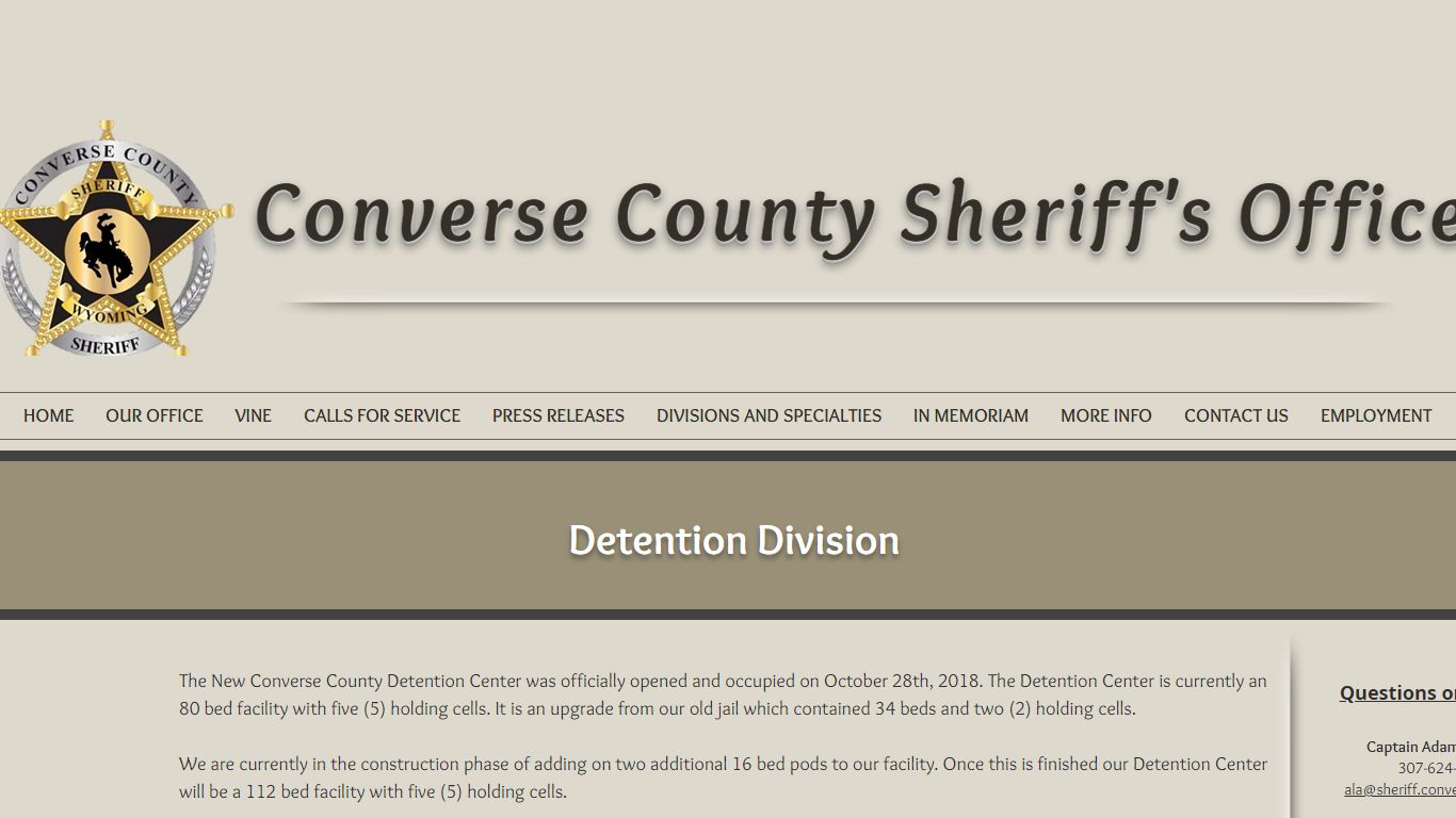 Detention Division | Converse County Sheriff's Office | Wyoming