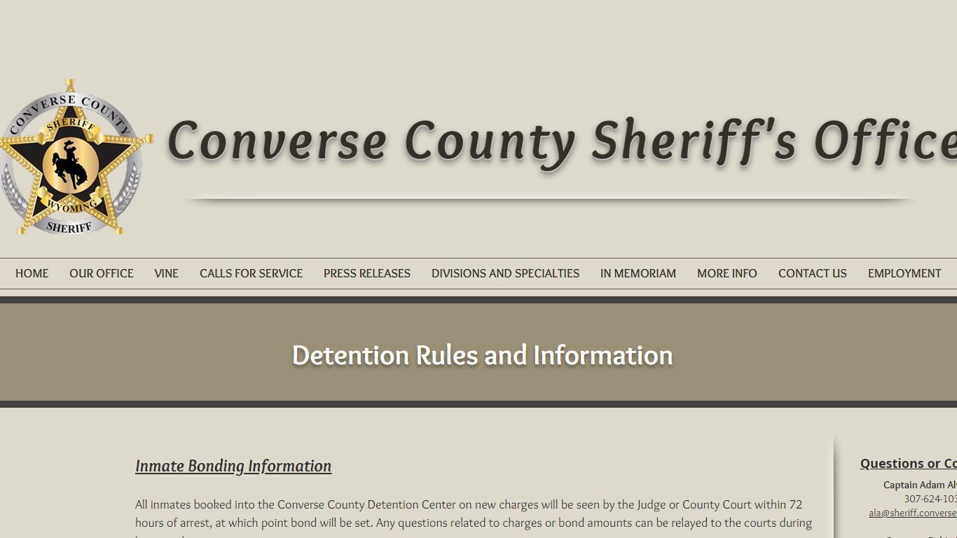 Detention Rules and Info | Converse County Sheriff's Office | Wyoming